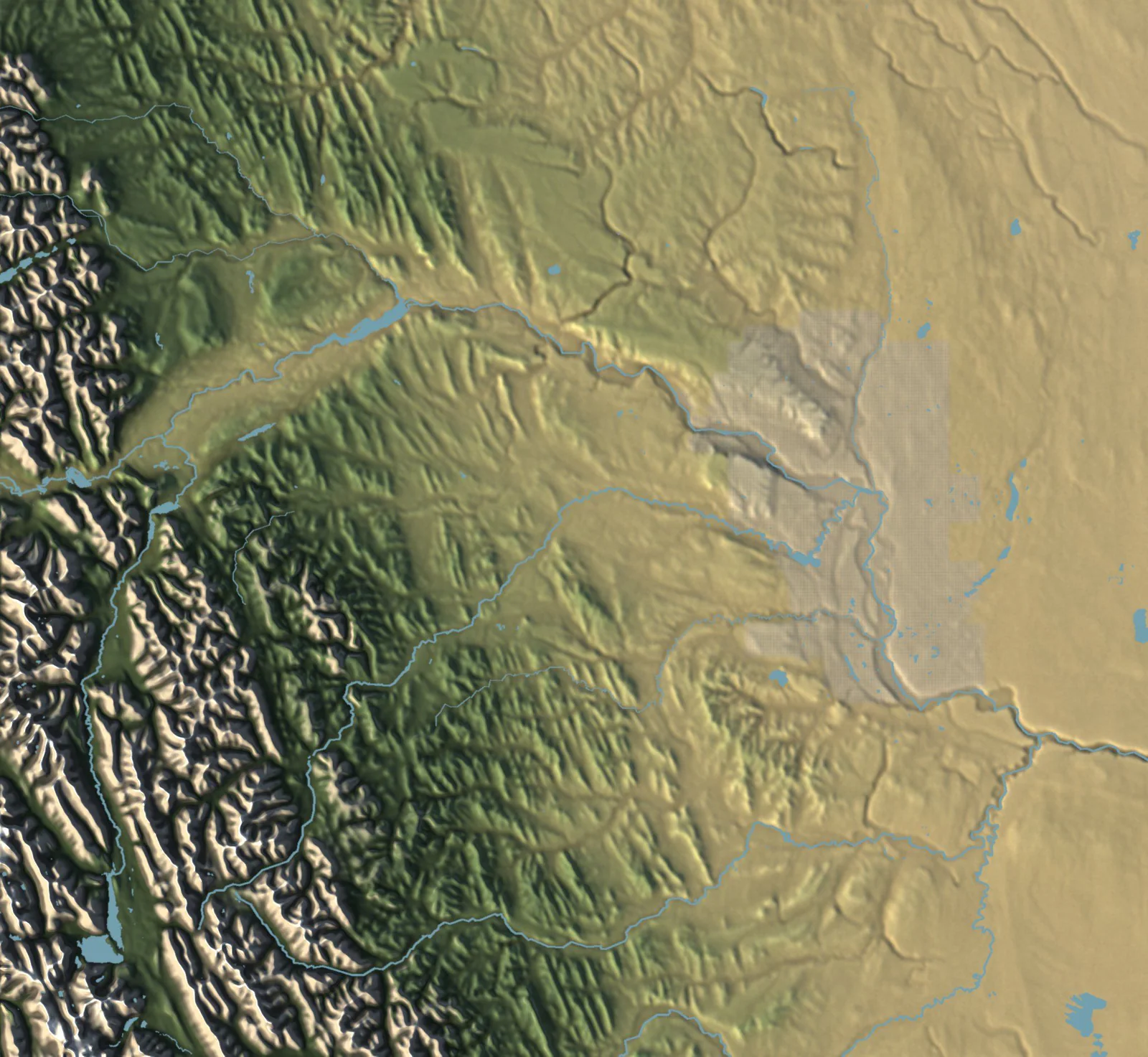 Shaded relief map of the Calgary region's acreage country